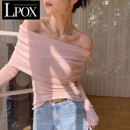 LPOX新年本命年紅色毛衣露肩韓版上衣針織衫女秋冬裝修身長(cháng)袖洋氣 粉色[大牌品質(zhì) 66+] M 建議95-105斤