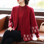 寶蓮朵媽媽春秋裝針織休閑套裝中年女裝高貴減齡披肩半高領(lǐng)長(cháng)袖打底毛衣