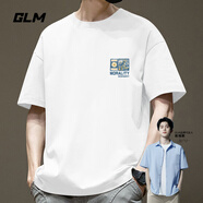 GLM敖瑞鵬代言短袖t恤男夏季休閑港風學生青少年寬松潮搭純棉體恤ins 【純棉】白#山與花G 3XL