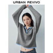 UR2025秋季新款女裝學(xué)院風(fēng)撞色刺繡翻領(lǐng)拉鏈針織衫UYY950018 冷灰 S