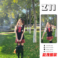 萱眸格裙jk制服花貍醬日系校供學(xué)院新款疊穿收腰上衣女 套裝：收腰短/袖+小辣椒格裙+同 XS
