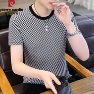 皮爾卡丹冰絲短袖t恤男夏季高端修身速干圓領(lǐng)體恤衫歐洲站薄款波點(diǎn)上衣潮 黑色 L