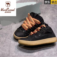 西域駱駝（VANCAMEL）潮牌面包鞋厚底老爹鞋男女2024夏秋情侶德訓(xùn)鞋休閑滑板鞋男 黑色 36