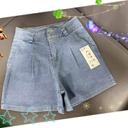憶思減韓潮襲人松緊腰刺繡七分牛仔褲女2025夏季新款薄款休閑百搭哈倫褲 藍色短褲 M 建議90-115斤