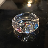 遲星HALOkrACC韓代s水鉆樸秀榮同款多巴胺甜酷透明彩色亞克力果凍戒指 【現貨】多巴胺-透白三方鉆 12號