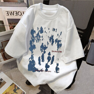 蘇愚100%純棉重磅復古抽象人像印花短袖T男女夏街頭情侶休閑半袖ins男 220克-白 S