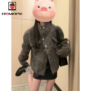 AEMAPE小香風(fēng)灰色毛呢外套女秋冬新款韓系復(fù)古設(shè)計感單排扣加厚呢子大衣 夾棉毛呢外套+短裙【版】 S