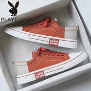 花花公子（PLAYBOY PHYSICAL）帆布男鞋2025新款春季透氣低幫休閑平板鞋百搭增高青少年運動潮鞋 紅色 40  標準運動碼