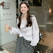 美洋（MEIYANG）悠樂(lè )T 涼感天絲手繪字母印花圓領(lǐng)微透長(cháng)袖上衣時(shí)尚百搭長(cháng)袖T恤女 白色 M