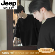 JEEP SPIRIT美式正肩重磅t恤男生鹽系穿搭ootd短袖三本針純棉七分袖春夏體恤 黑色【高質(zhì)量】 升級款 5XL 190-210斤
