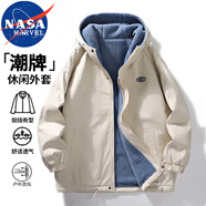 NASA MARVEL棉衣男棉服男冬季外套面包服羊羔絨連帽潮牌加絨加厚百搭情侶裝