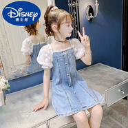 迪士尼（Disney）女童連衣裙夏裝2025新款洋氣時尚兒童裝韓版洋氣網(wǎng)紅女孩牛仔裙子 藍(lán)色 90 建議身高80-90cm年齡2-3歲