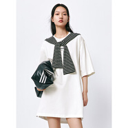 太平鳥女裝新中式國(guó)風(fēng)裙潮流寬松小黑裙時(shí)尚拼接連衣裙合集 白色潮流寬松連衣裙 M