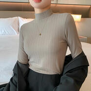 單南衛(wèi)白色半高領打底衫女秋冬內搭2024年新款磨毛加厚感長袖T恤女 咖色 (非磨毛) L 100-110斤