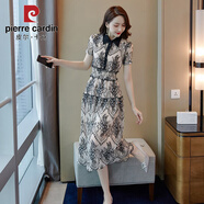 皮爾卡丹（pierre cardin）連衣裙女夏季新款韓版大碼女裝連衣裙修身蕾絲顯瘦A字裙 黑色 M