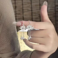 990足銀耳飾品耳釘女生輕奢小眾耳環(huán)設計感流蘇耳墜秋冬2024新款 蓮花兩世歡耳環(huán)3.7g