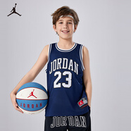 NIKE JORDAN 耐克AJ童裝男童23號(hào)籃球服背心2025夏季網(wǎng)眼透氣兒童衣服 靛藍(lán)色 150 /72 【建議身高140-152cm】