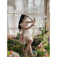 韓語(yǔ)琳空間彩色碎花吊帶連衣裙女2025夏季小眾獨特漂亮公主蓬蓬裙子 花色 S