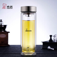 希諾抗菌玻璃杯雙層商務(wù)辦公車(chē)載水杯男高檔泡茶杯子X(jué)N-9607K 410mL
