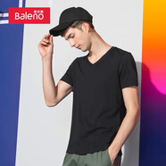 班尼路 BALENO短袖t恤男純棉衣服圓領(lǐng)純色t恤男裝半袖體恤88902284 V領(lǐng)純黑00A M