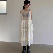 榮西圖（RONGXITU）韓國荷葉邊甜美蛋糕裙浪漫無袖連衣裙 黑色 均碼