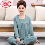 浪莎（LangSha）中老年媽媽睡衣春夏款莫代爾長(cháng)袖加肥加大薄款冰絲棉綢家居服套裝 FOE701 2XL 175：建議體重140-160斤