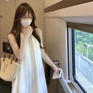 斤慕甜美掛脖連衣裙仙女夏季白色裙子無袖感氣質(zhì)a字長裙 杏色 均碼 90-120斤【裙長116】