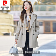 皮爾卡丹（pierre cardin）風(fēng)衣外套女春秋中長(cháng)款24新款英倫風(fēng)小個(gè)子百搭洋氣顯瘦收腰上衣 米白色-雙層有里布 2XL 建議【135-150斤】