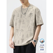 森馬（Semir）圓領(lǐng)短袖T恤男春秋2025新款潮流百搭夏季速干印花寬松休閑體恤衫 J803杏色 XL 【140-155斤】