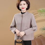 俞兆林（YUZHAOLIN）媽媽短款春裝毛呢外套2025新款中老年女裝秋冬雙面短款毛呢子上衣 米色 L 建議100-115斤