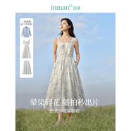 茵曼（INMAN）法式暈染女裝V領(lǐng)吊帶連衣裙2025夏季新品裙子 白底藍(lán)花 XL