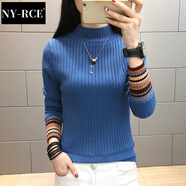 NY-RCE半高領(lǐng)加絨毛衣打底衫女新款秋冬女士加厚保暖修身內(nèi)搭針織衫 不加絨海霧藍(lán)色(彩色袖) S
