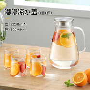 物生物（RELEA）涼水壺玻璃冷水壺耐高溫家用涼白開(kāi)水杯夏季大容量泡茶壺套裝 嘟嘟2.2L透明款+4杯