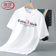 浪莎（LangSha）純棉短袖t恤男潮流基礎(chǔ)時(shí)尚大碼半袖夏季字母印花圓領(lǐng)體恤上衣服 25C896白色 S (適合80-100斤)