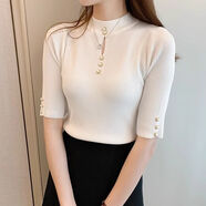 Radinka2025春秋新款打底衫毛衣女半高領(lǐng)洋氣修身短款上衣內(nèi)搭針織衫TXT 鏤空白色 S 【建議75-90斤】