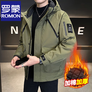 羅蒙（ROMON）秋冬加棉加厚外套男士青年棉衣服休閑連帽工裝款防風(fēng)夾克沖鋒衣男 M1119軍綠色 XL
