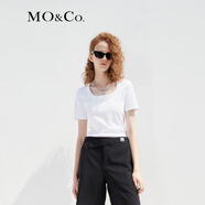 MO&Co.春夏U領(lǐng)短袖T恤LOGO膠章簡(jiǎn)約修身內(nèi)搭外穿摩安珂 漂白色 建議和客服確認(rèn)尺碼哦 S 160 建議和客服確認(rèn)尺碼哦