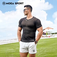 墨立方（MOEA）速干T恤2025年夏季薄款透氣男運動(dòng)上衣健身彈力短袖訓練服 黑色短袖+白色短褲 M2N6846 L 175/96A/L