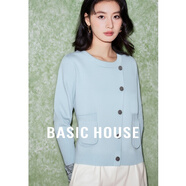 百家好（Basic House）Basic House/百家好撞色圓領(lǐng)斜門(mén)襟開(kāi)衫外套2025女士春季新款毛衣 藍色 L