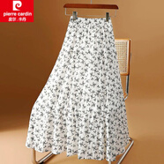 皮爾卡丹（pierre cardin）黑色碎花半身裙女2025春夏季新款顯瘦遮胯肌理垂高腰a字中長裙女 白底小黑花 S