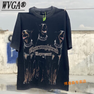 wvga新款vintage美式潮流高街復(fù)古重磅水洗做舊歐美寬松vtg短袖t恤男 做舊黑-REP獵狗 （如圖所得） S 碼（寬松版 130斤左右穿） 身高170-17