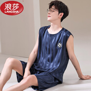 浪莎（LangSha）睡衣男款背心無(wú)袖短褲兩件套裝夏天薄款冰絲涼感速干球服大碼學(xué)生 【冰絲無(wú)袖套裝】 Q9901 3XL 男【165-185斤】