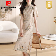 皮爾卡丹（PIERRE CARDIN）改良旗袍2025新款女新中式日?？纱┧匮判€子年輕款春夏季連衣裙 廣州十三行連衣裙杏色 S 超仙連衣裙新品  (94斤以下)