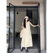 敲言大碼女裝甜美花苞背心連衣裙2025新款女夏季胖mm高腰顯瘦蓬蓬長(cháng)裙 杏色 M 碼（建議90-100b