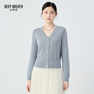 深呼吸DEEP BREATH女裝V領(lǐng)天絲三醋酸蔥紗針織開衫女A400713 灰藍(lán) M (3)