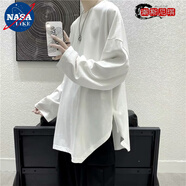 NASALIKE@破洞長(cháng)袖T恤男潮牌ins港風(fēng)寬松打底衫潮流百搭帥氣嘻哈搭配 麥T35分叉T恤白色 XL