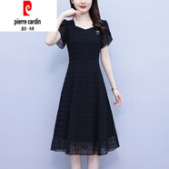 皮爾卡丹（pierre cardin）法式氣質(zhì)雪紡裙子2025夏季新款氣質(zhì)收腰顯瘦連衣裙女裝 黑色 XL 【  建議115-130斤】