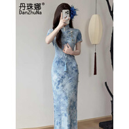 丹珠娜（DanZhuNa）新中式連衣裙女裝2025夏季新款氣質改良國風少女旗袍改良裙子夏天 9635藍色旗袍（無飾品） L