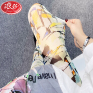 浪莎（LangSha）夏季女打底褲外穿薄款彩色彈力小腳褲異域網紗字母涂鴉褲長褲 手繪國潮線條涂鴉 個性 均碼 網紗80-145斤彈力很大