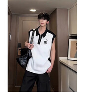 凱瑞姆科羅背心男夏季半拉鏈文藝新款原宿潮流流行慵懶美式高街痞帥 白色 2XL